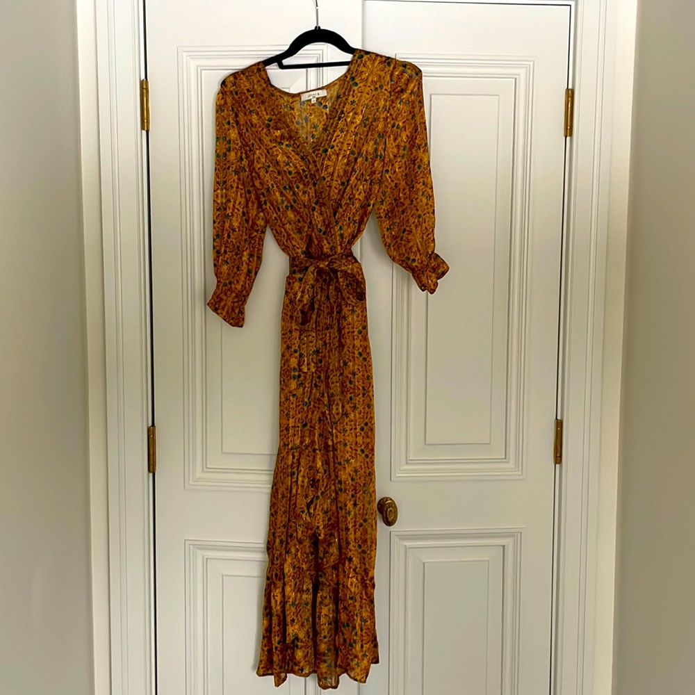Gold and floral print chiffon dress